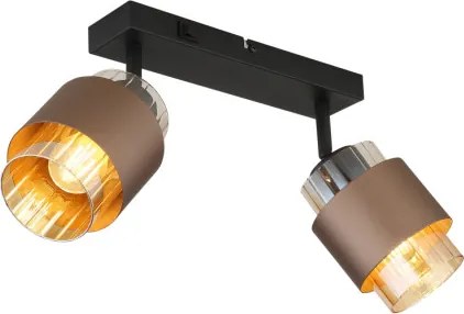 Globo 15560-2C Fali lámpa, fém matt fekete, üveg borostyánszínű, fém matt bronz színű, forgatható/dönthető, HxSzxM: 385x100x125mm, 2x E27 40W 230V izzók nélkül