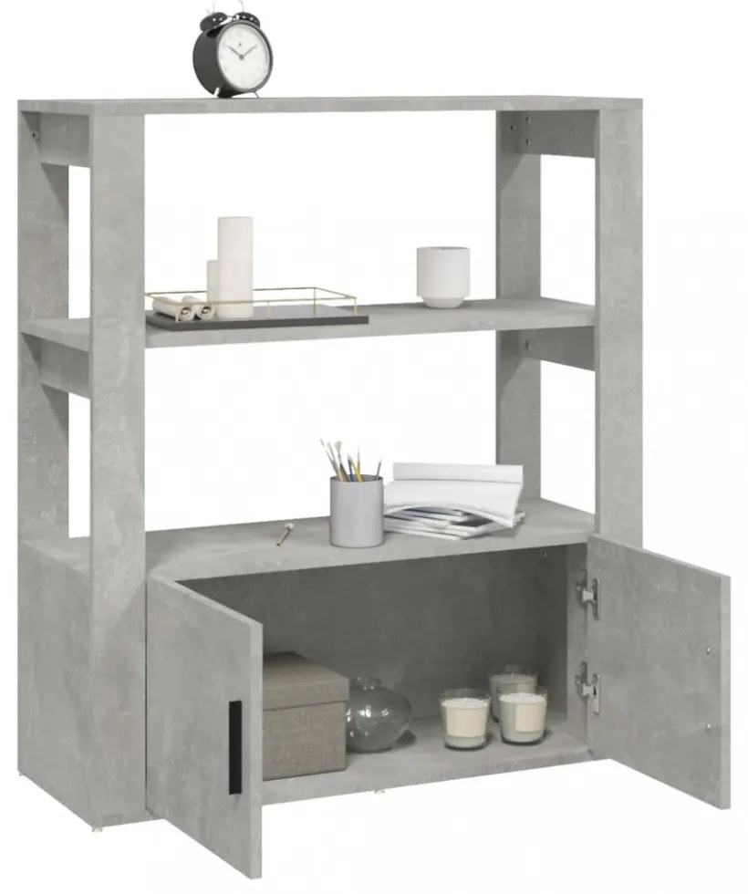 betonszürke szerelt fa tálalószekrény 80x30x90 cm