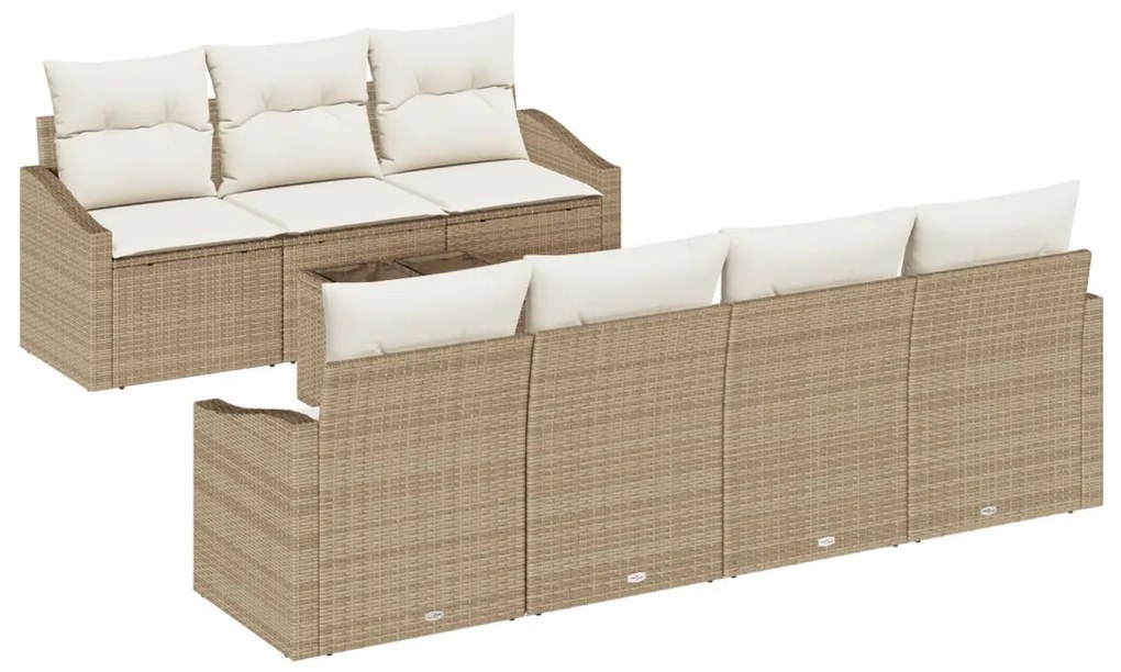 8 darabos Kerti Kanapé Szett Párnákkal Bézs Poly Rattan