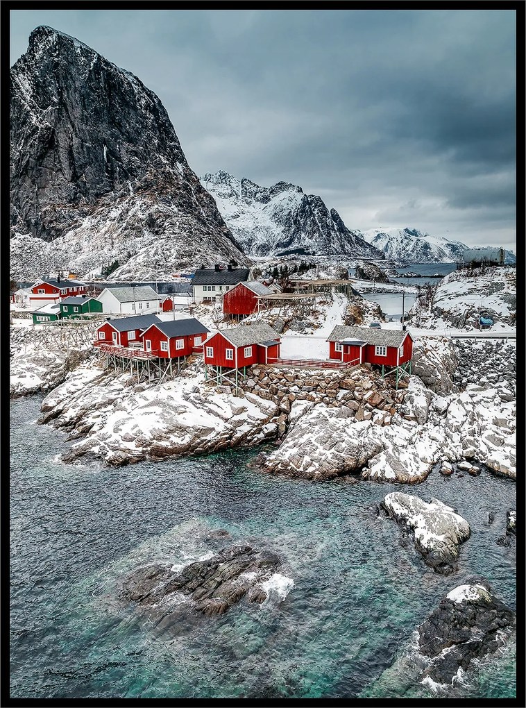 Poszter 50x70 Norvégia tájkép kilátás hegyek hó