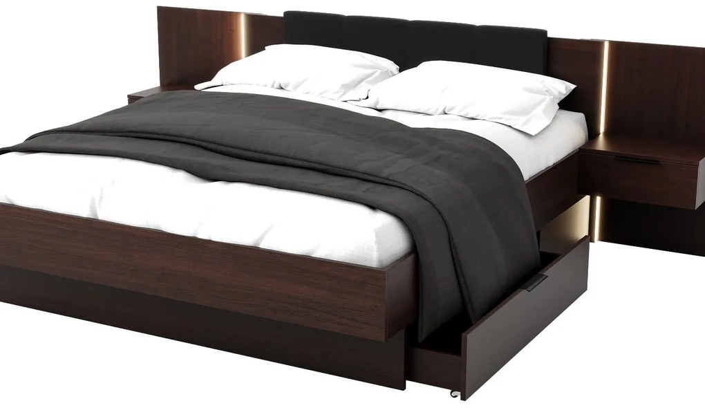 Franciaágy 160 cm Lewell (fejtámlás kerettel) (ágyráccsal és tárhellyel) (wenge). 1092114