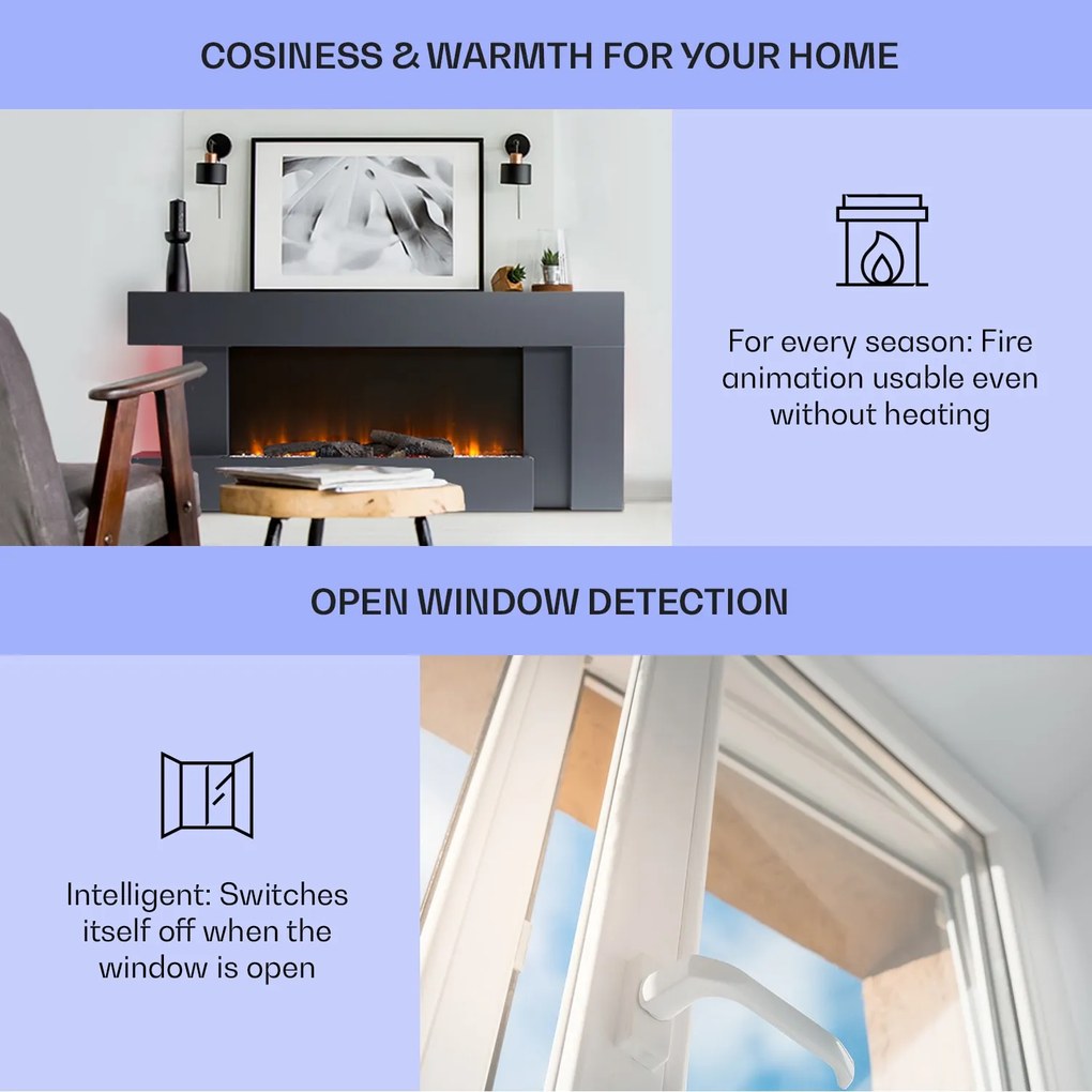 Klarstein Studio Light & Fire 2 Smart, kandalló, 1000/2000 W, MDF, WiFi Control