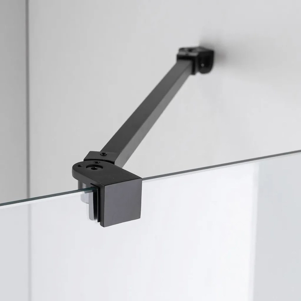 Stuxi Milano Easy Black Walk-in zuhanyfal, 120x200 cm, 8 mm vastag vízlepergető biztonsági üveggel, helytakarékos stabilizátorral