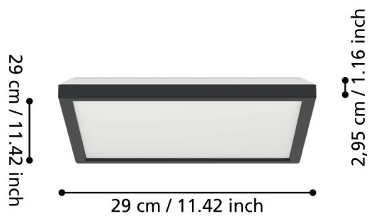 Eglo 901442-LED ROVITO fürdőszobai mennyezeti lámpa 13,4W/230V 29x29cm IP44 feke