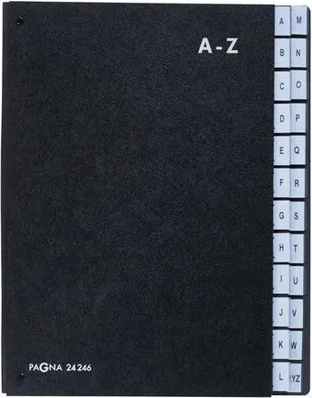 Rendszerező mappa, asztali, karton, A4, 24 rekeszes, A-Z, PAGNA Classic, fekete (PG2424604)