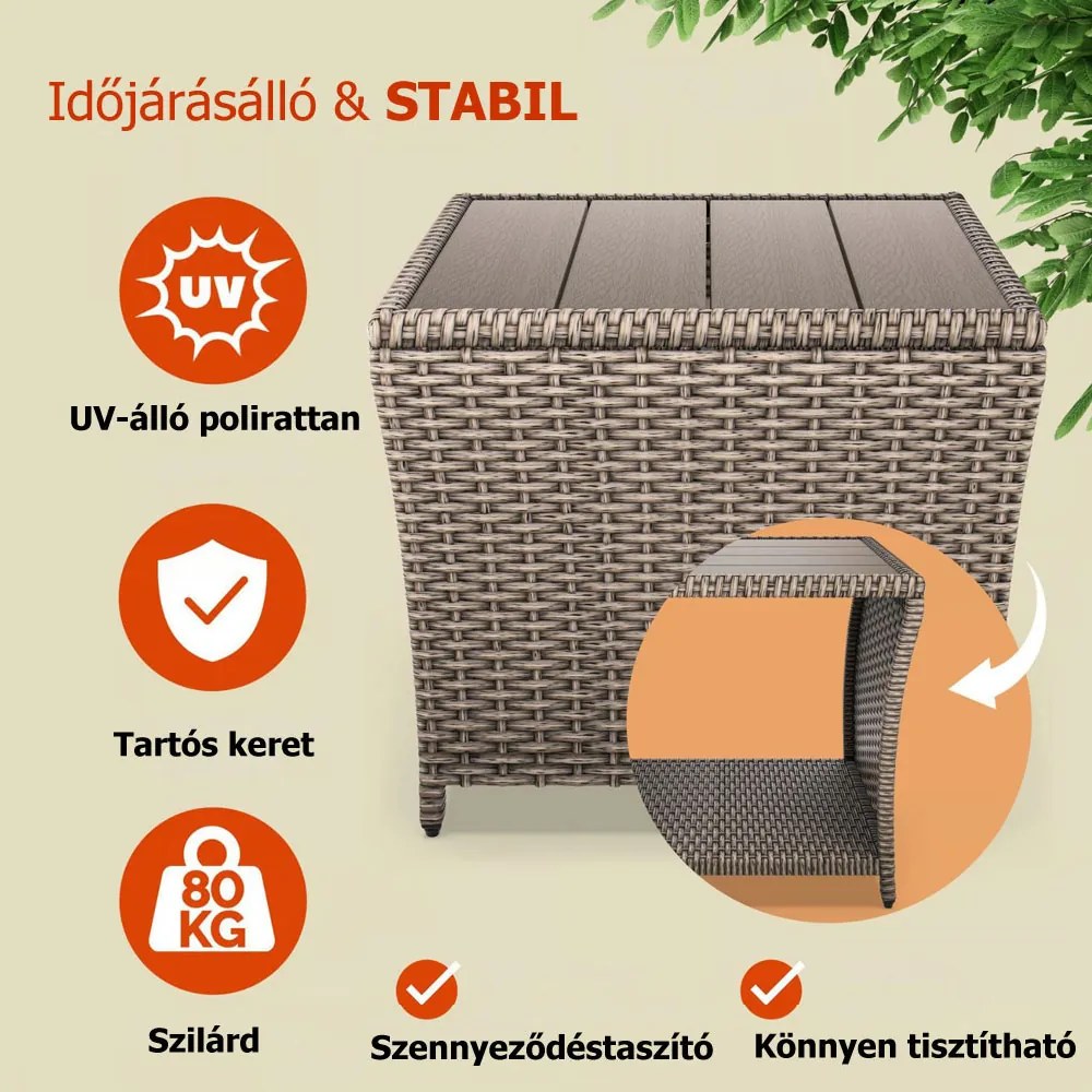 ROCCO polyrattan oldalasztal, 40x45x45cm, krémszínű Casaria