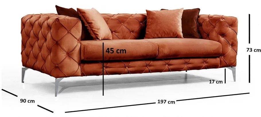 Narancssárga bársony kanapé 197 cm Como – Artie