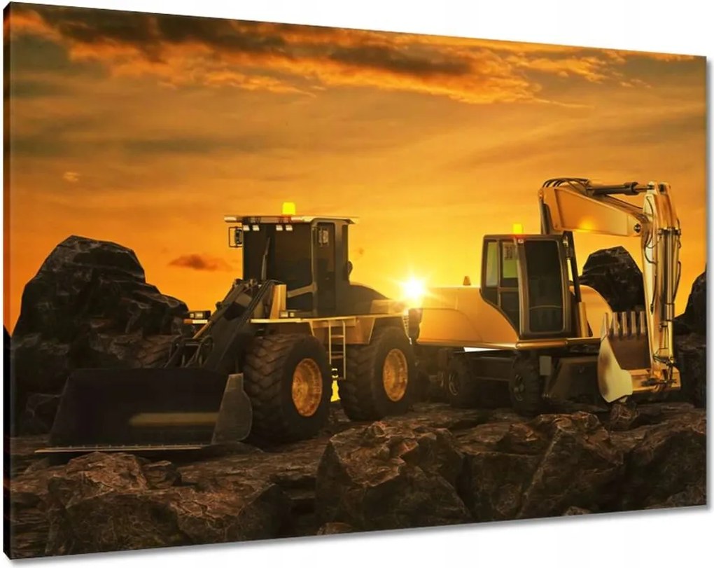 Képek 100x70 Kotrógép naplemente