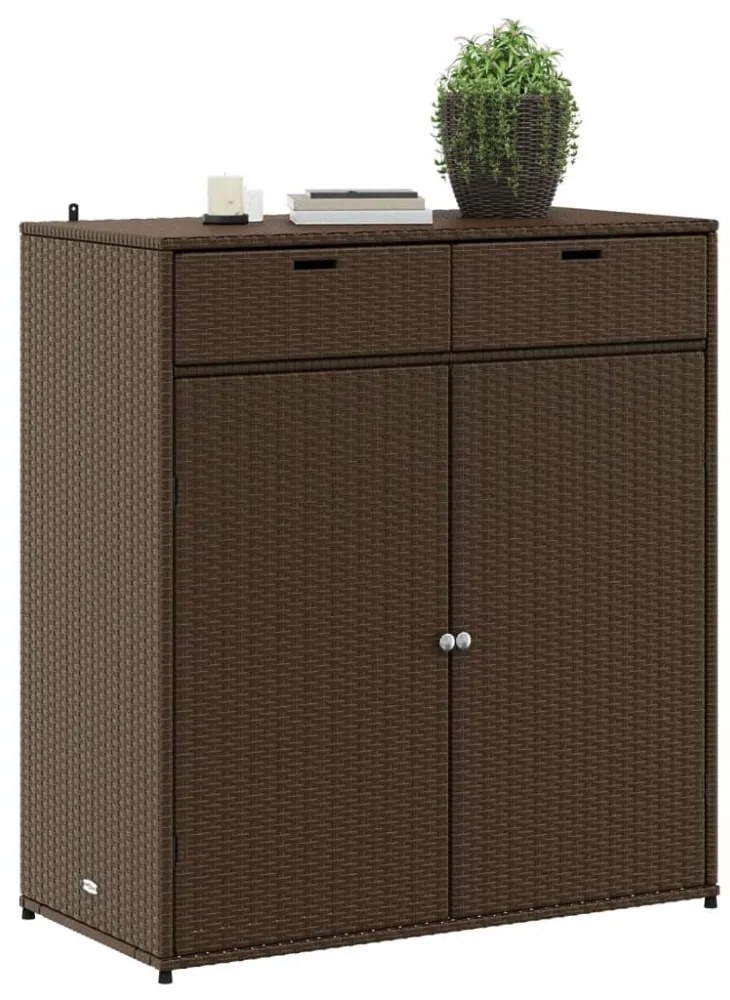 barna polyrattan kerti tárolószekrény 105 x 55 x 113 cm