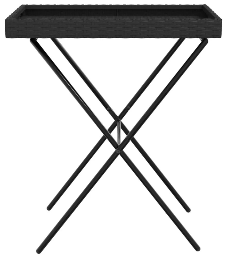 fekete összecsukható polyrattan tálcaasztal 65 x 40 x 75 cm