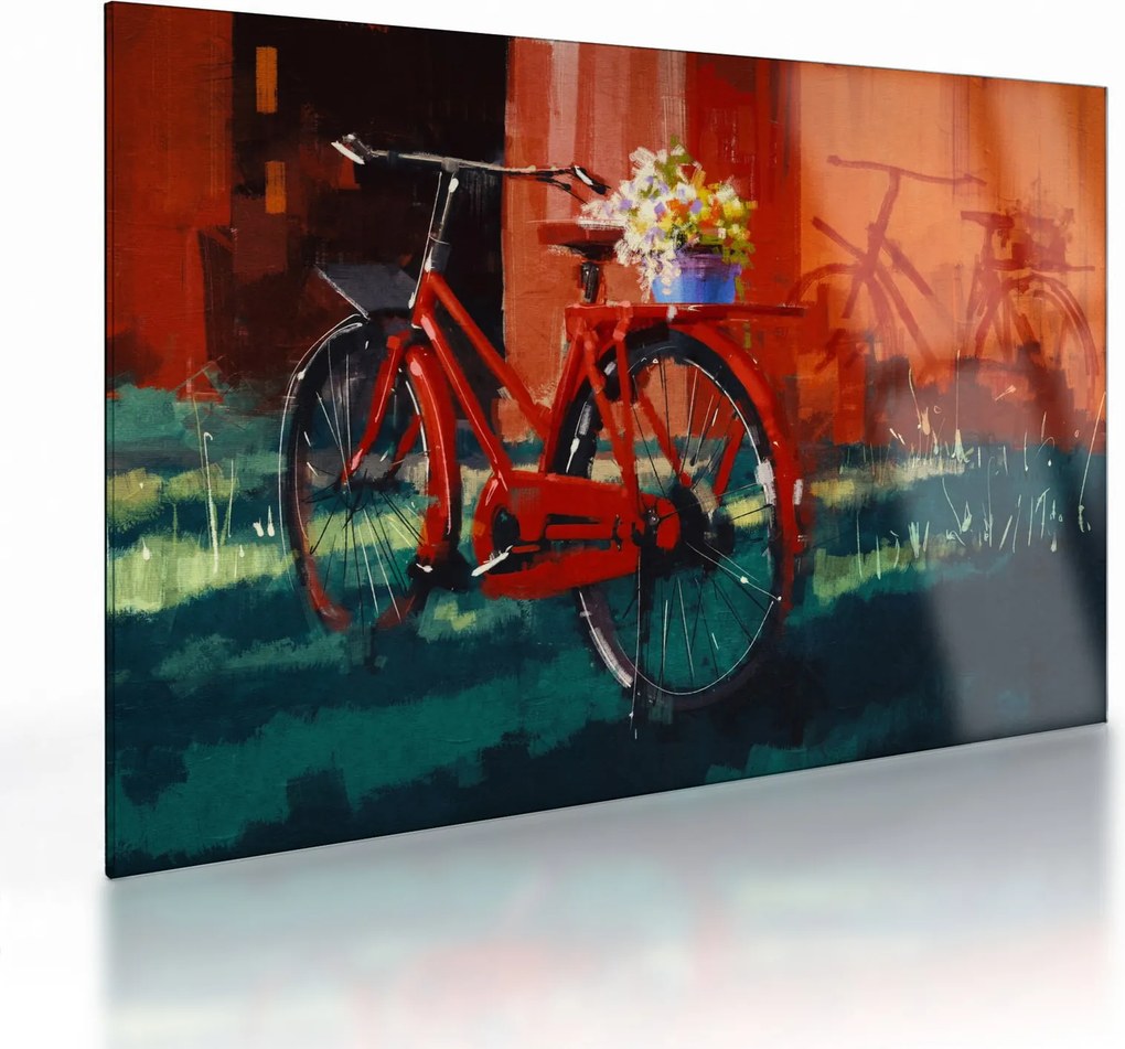 Piros kerék képe, akril festés (üvegen) (70x50 cm)