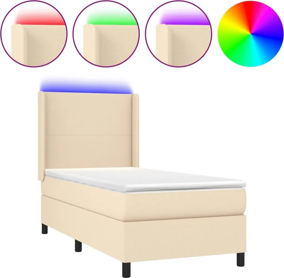 vidaXL krémszínű szövet rugós és LED-es ágy matraccal 90x200 cm