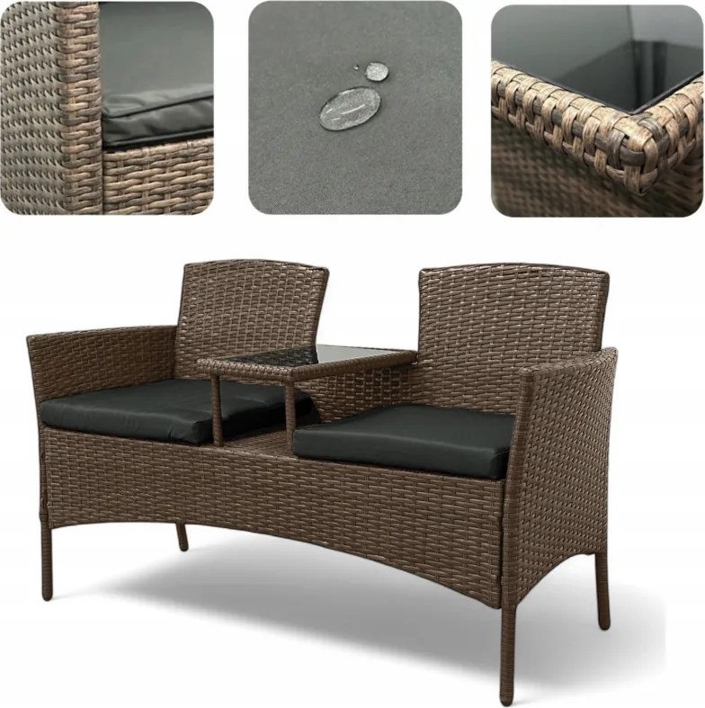 Kerti rattan garnitúra NM-03 - világosbarna + szürke párnák