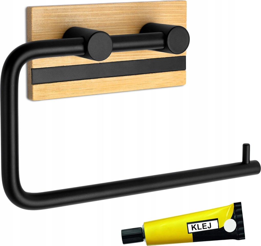 Wc-papír Tartó Bambusz Fém Fekete Loft Öntapadós Ragasztó