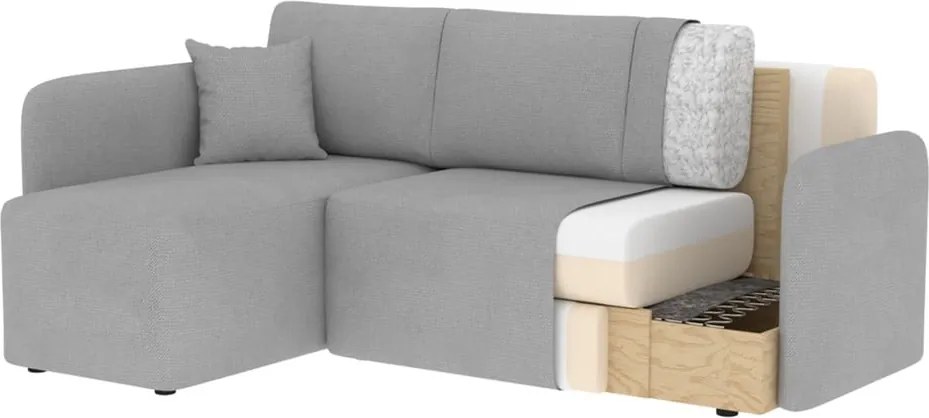 Bézs bársony kinyitható-tárolóhelyes sarokkanapé (bal oldali-heverő résszel) Hadson – ELTAP