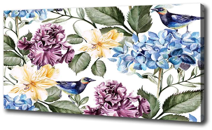 Egyedi vászonkép Virágok és madarak pl-oc-100x50-f-119136567