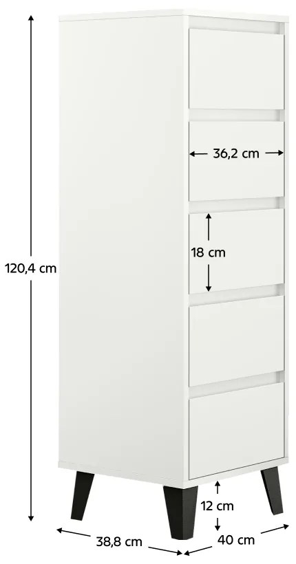 BOGAN 5S40 komód, fehér