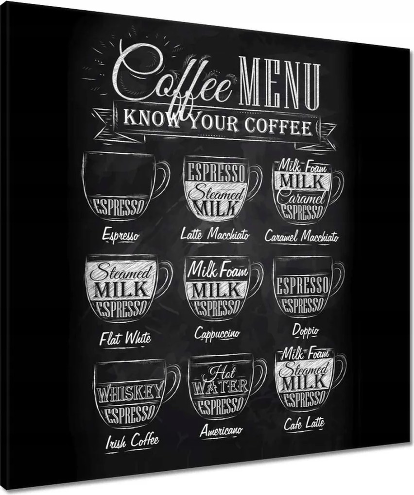 Vászonkép 60x60 Cafee menü fekete alapon