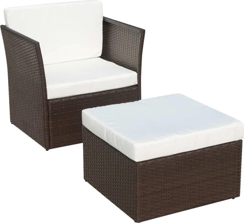 vidaXL barna kerti polyrattan szék zsámollyal