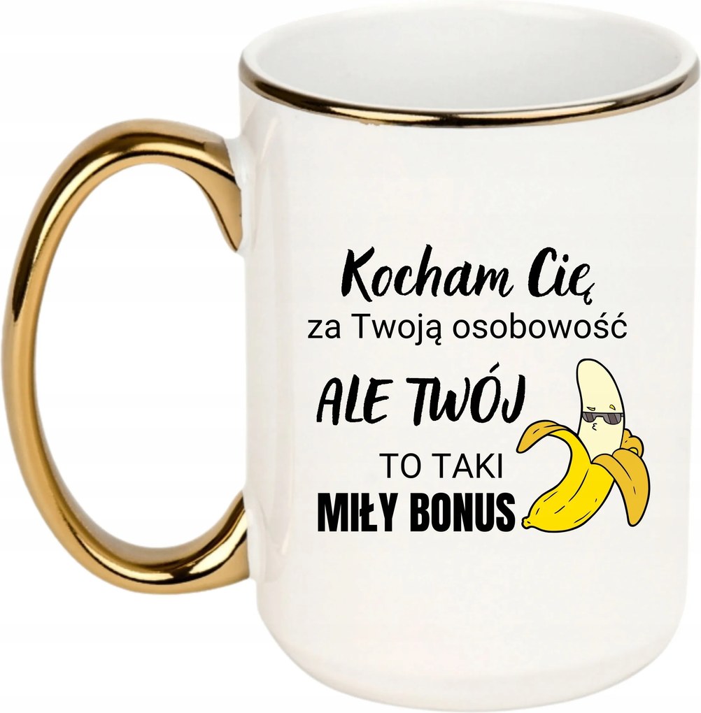 Bögre Fehér Arany Fül Nagy 440ml Vicces Ajándék Szeretlek