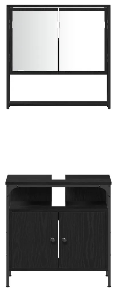 vidaXL Fürdőszoba bútor szett polcokkal 4 pcs Fekete tölgy Faanyag