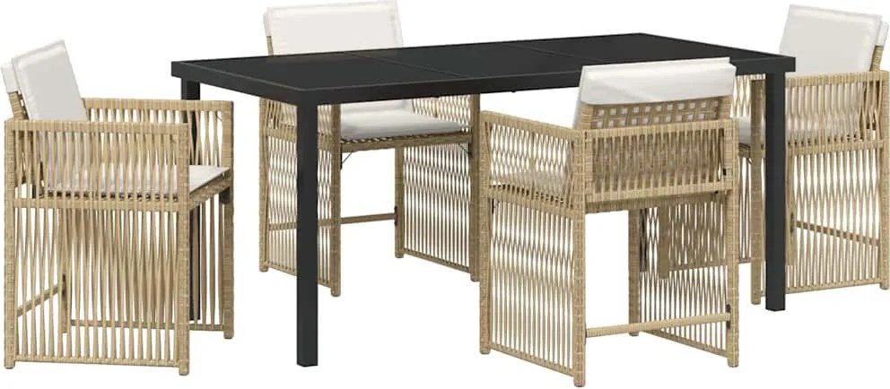 vidaXL Kert étkező szett 5 pcs Bézs polirattan