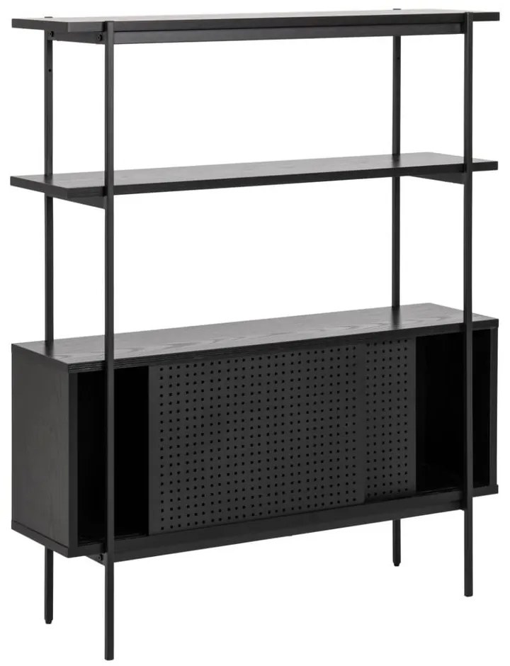Fekete könyvespolc tolóajtóval kőrisfa dekorral 94x114 cm Angus – Actona