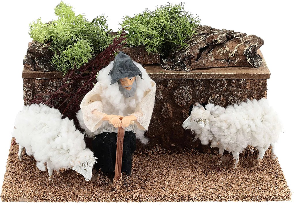 Elektromos Mozgatható Betlehem Figura 'pásztor Bárányokkal'- 12cm-es figurákhoz