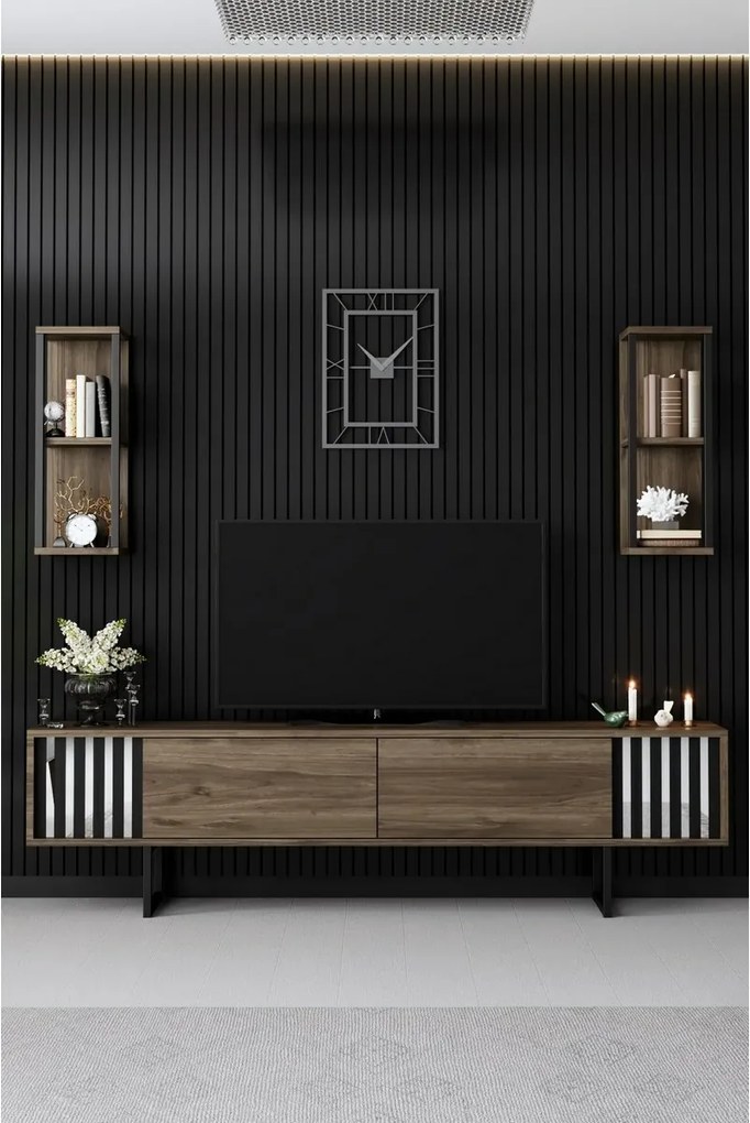 TV-állvány polcokkal Chrome Walnut and Black