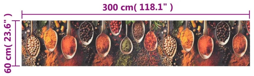 mosható kanál- és fűszermintás bársony konyhaszőnyeg 60x300 cm