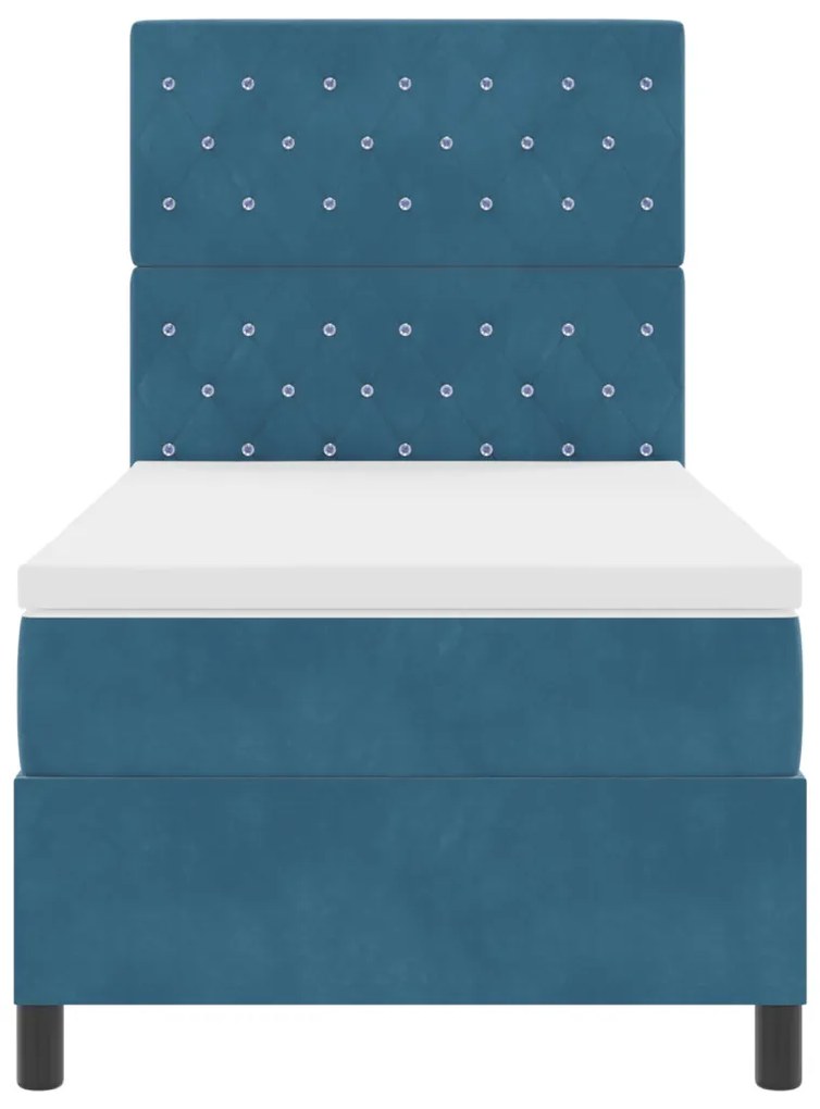 Boxspring Ágy Matraccal & LED Sötétkék 90x200 cm Bársony