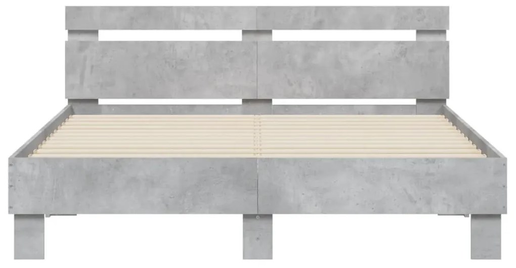 betonszürke ágykeret fejtámlával és LED-del 140x200 cm