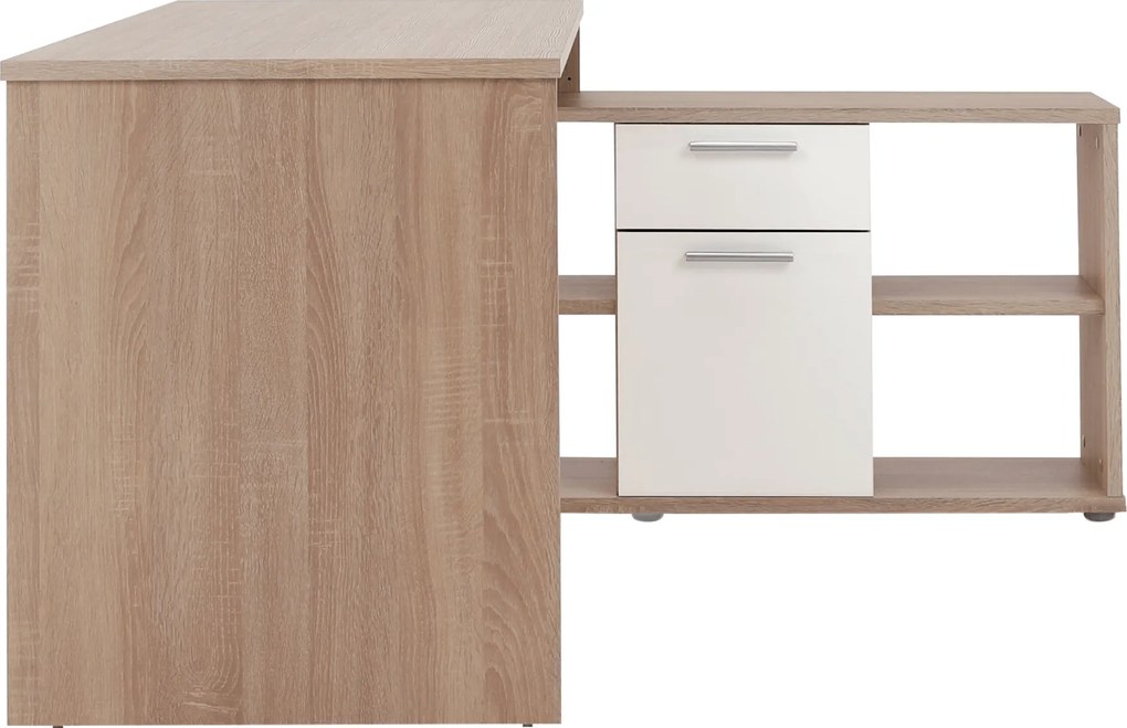 Sarok íróasztal, sonoma tölgy/fehér, NOE NEW