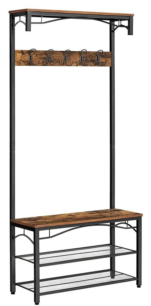 HENRY előszobai fogas cipőtartóval, 80x30x178,5cm, barna/fekete Vasagle