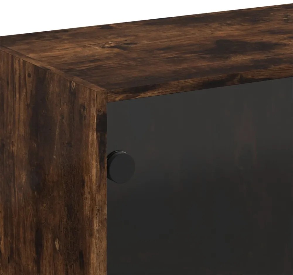 füstös tölgyszínű faliszekrény üvegajtókkal 68 x 37 x 68,5 cm