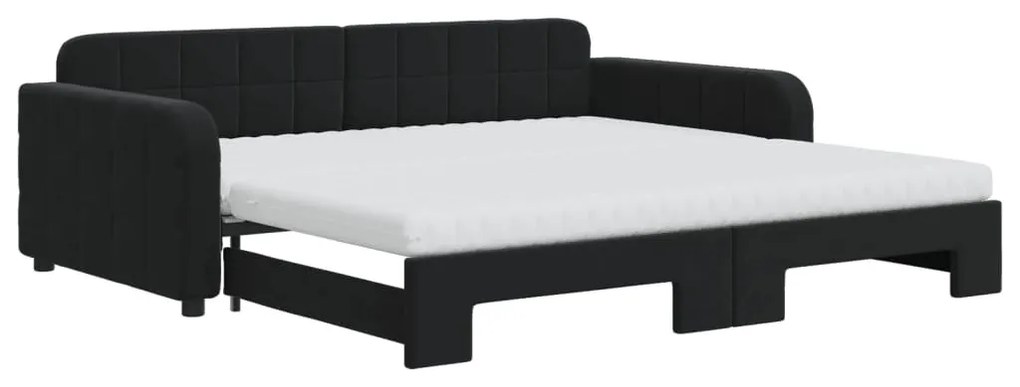 fekete kihúzható bársony heverő matraccal 100 x 200 cm
