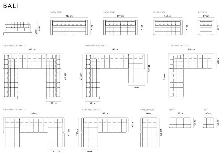 Sötétszürke párnázott pad Bali – Cosmopolitan Design