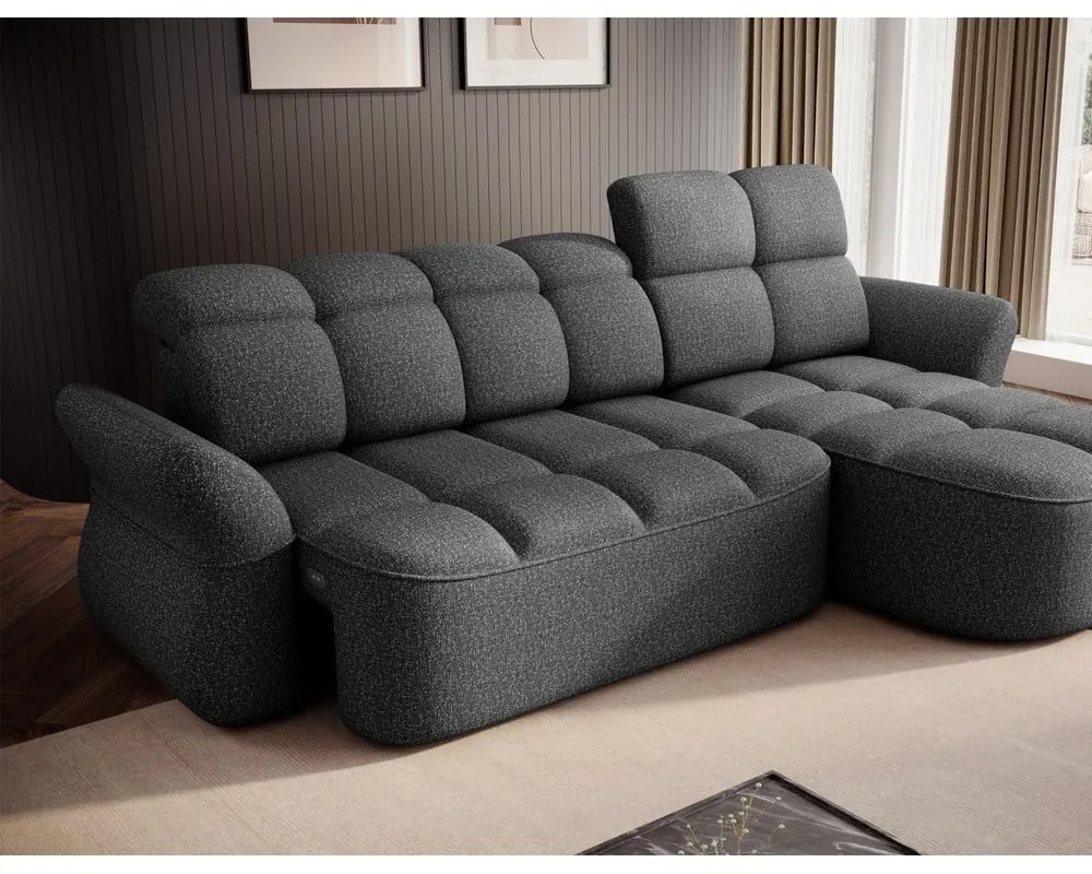 Sötétszürke bársony kinyitható-tárolóhelyes sarokkanapé (jobb oldali-heverő résszel) Beneth – ELTAP