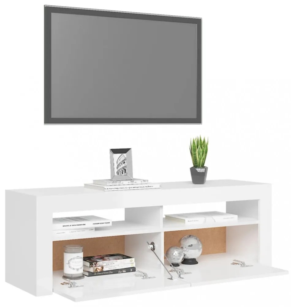 magasfényű fehér TV-szekrény LED lámpákkal 120 x 35 x 40 cm