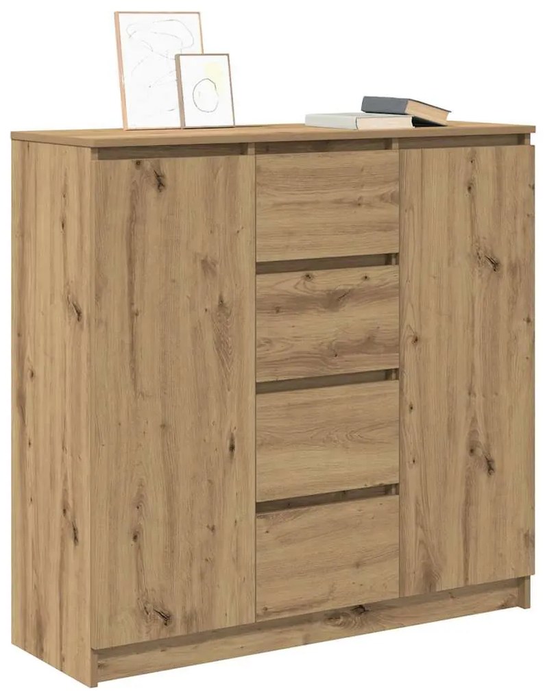 kézműves tölgy szerelt fa tálalószekrény fiókos 100,5x35x98,5cm