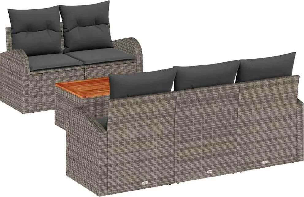 vidaXL Kerti Kanapé Szett tárolóval 6 pcs Szürke polirattan