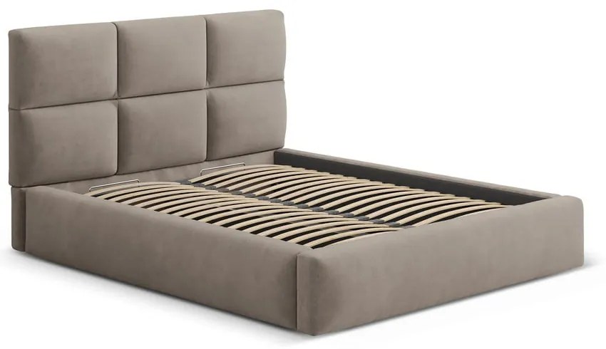 Világosbarna kárpitozott ágyneműtartós franciaágy ágyráccsal 180x200 cm Libera – Windsor & Co Sofas