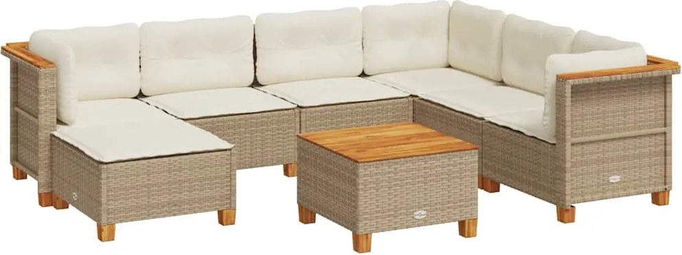 vidaXL 8 részes bézs polyrattan kerti ülőgarnitúra párnával