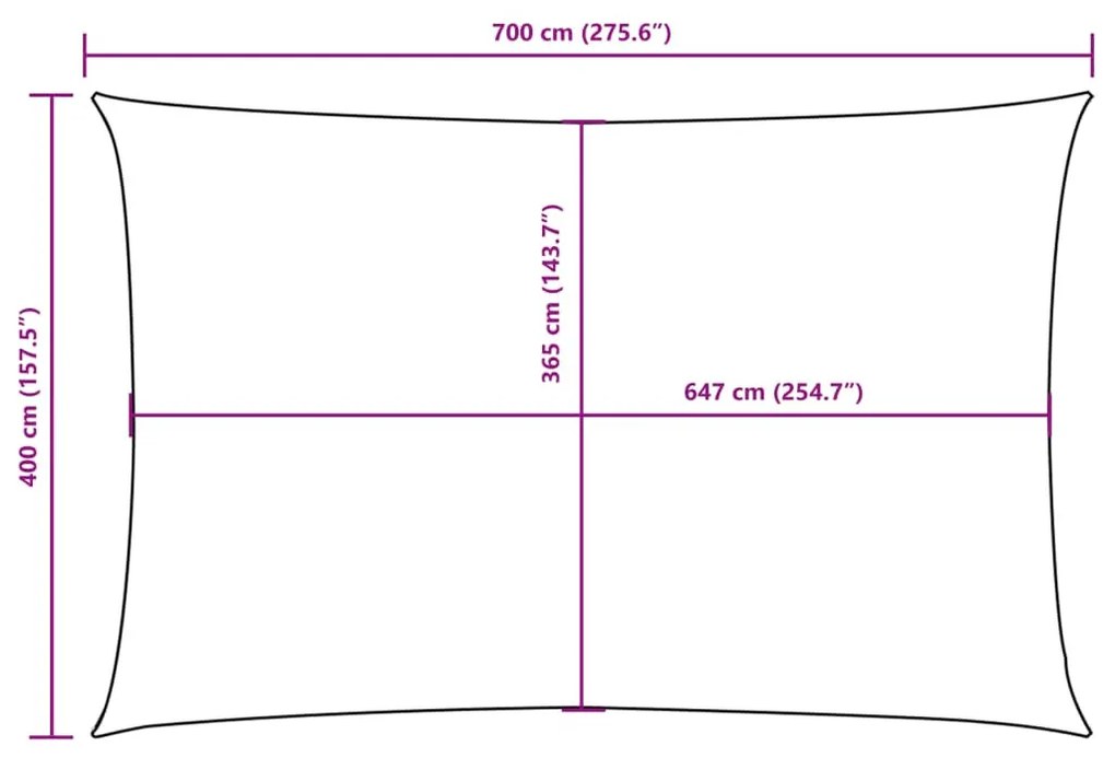 tópszínű téglalap alakú oxford-szövet napvitorla 4 x 7 m