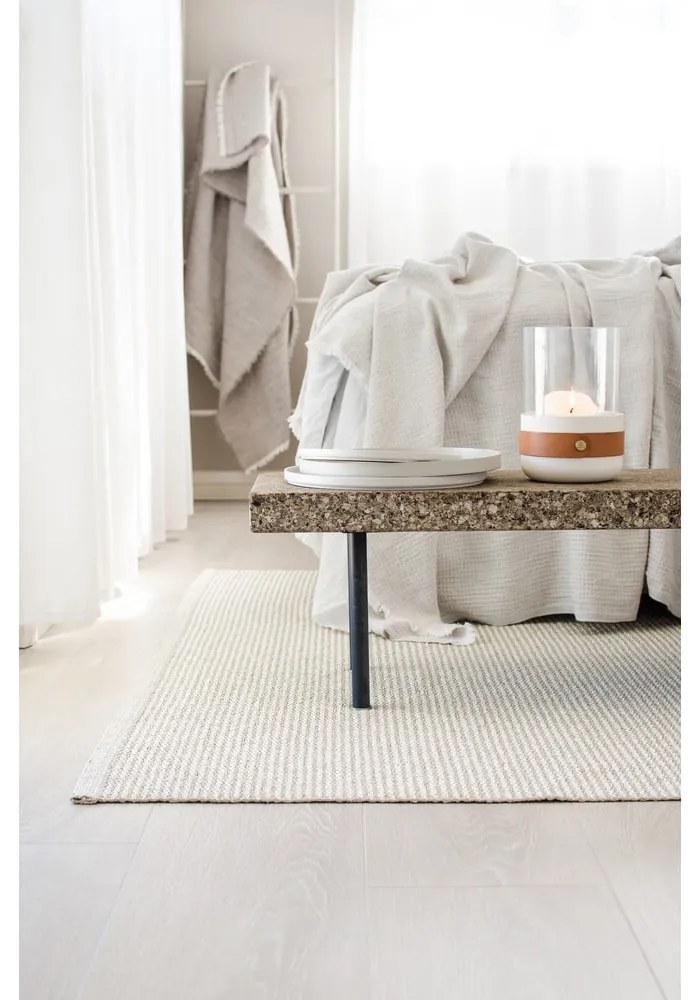 Krémszínű kültéri-beltéri futószőnyeg 60x250 cm Mono Linen Vanilla – Pappelina