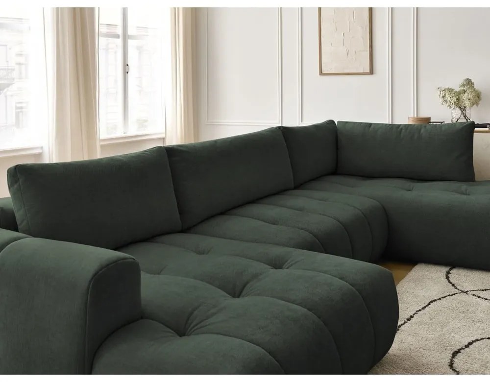 Zöld kinyitható-tárolóhelyes sarokkanapé (jobb oldali-U alakú) Fuji – Bobochic Paris