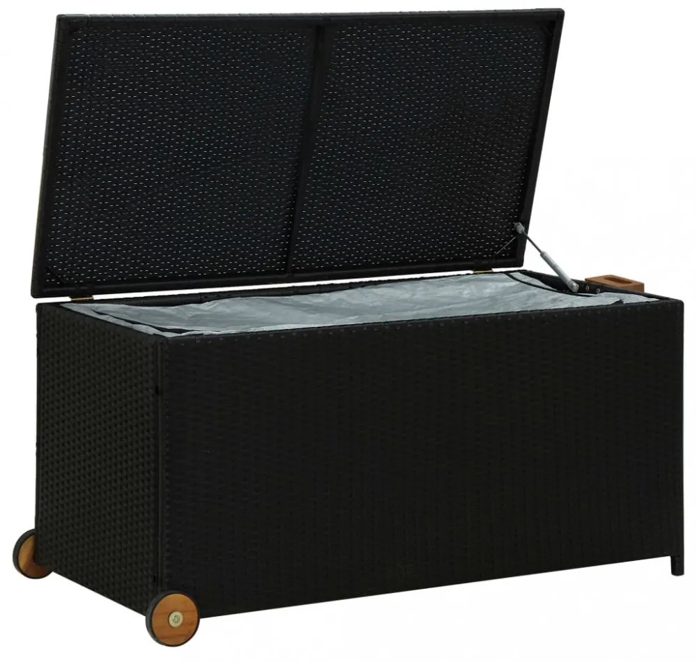 fekete polyrattan kerti tárolóláda 120 x 65 x 61 cm