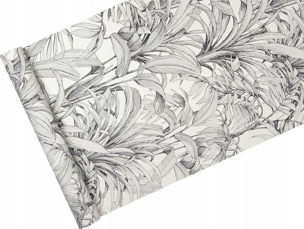 Fehér-fekete tapéta egzotikus levelekkel