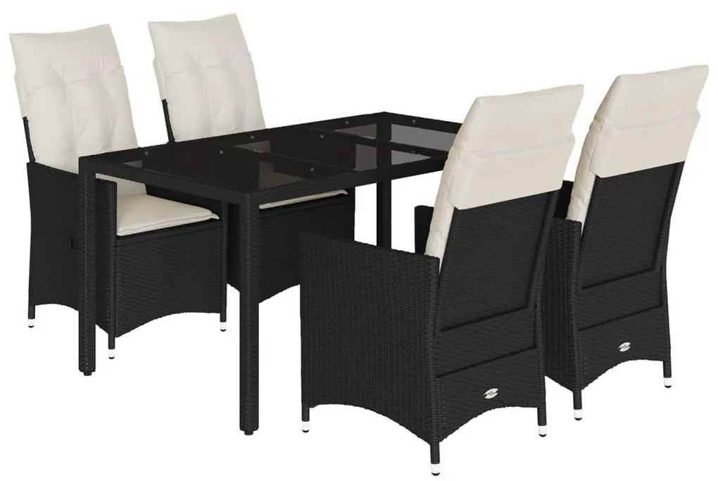 5 részes fekete polyrattan kerti étkezőgarnitúra párnákkal