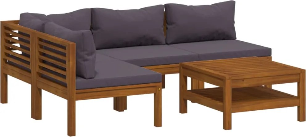 vidaXL 5 részes tömör akácfa kerti ülőgarnitúra párnával